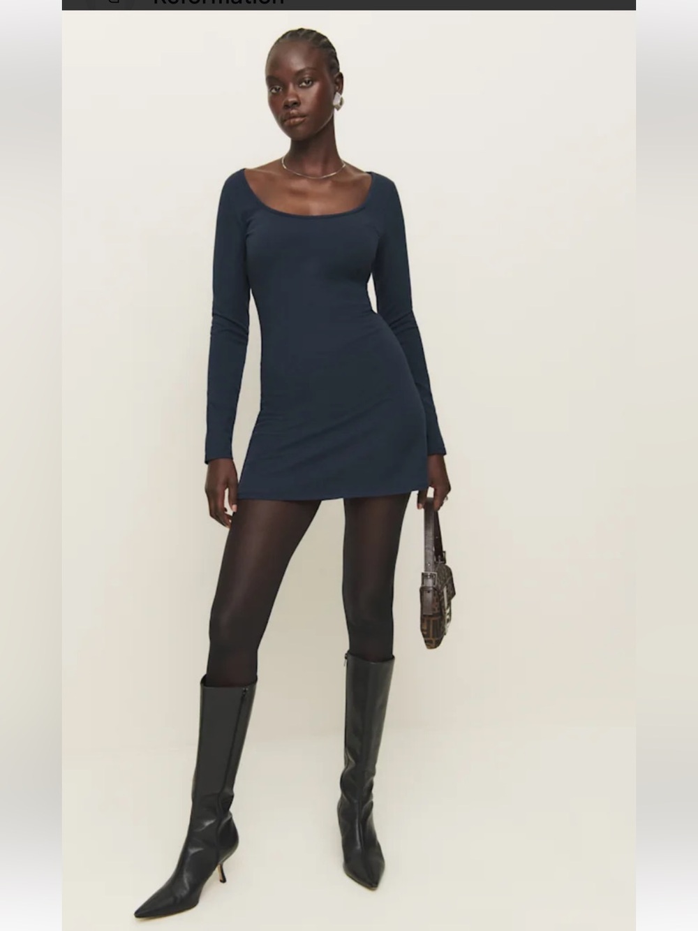NWT Reformation MIDNIGHT ALFIE LS MINI DRESS Size S